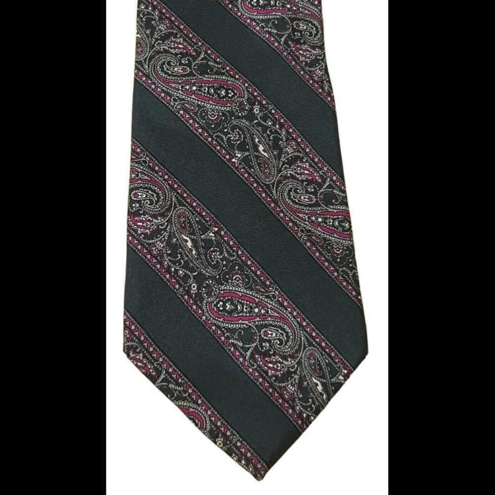 Vintage Christian Dior Necktie Mens Blue Magenta Paisley‎ All Silk USA Designer